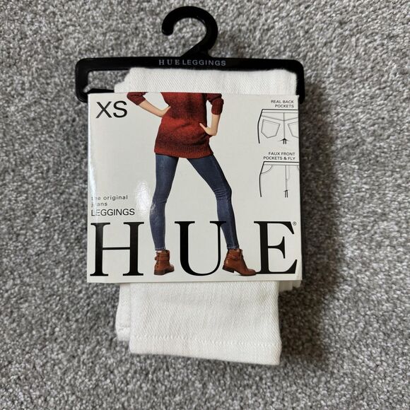 HUE Leggings Womens XS White Original Jeans Jeggings Real Back Pockets U13360 - Picture 1 of 5